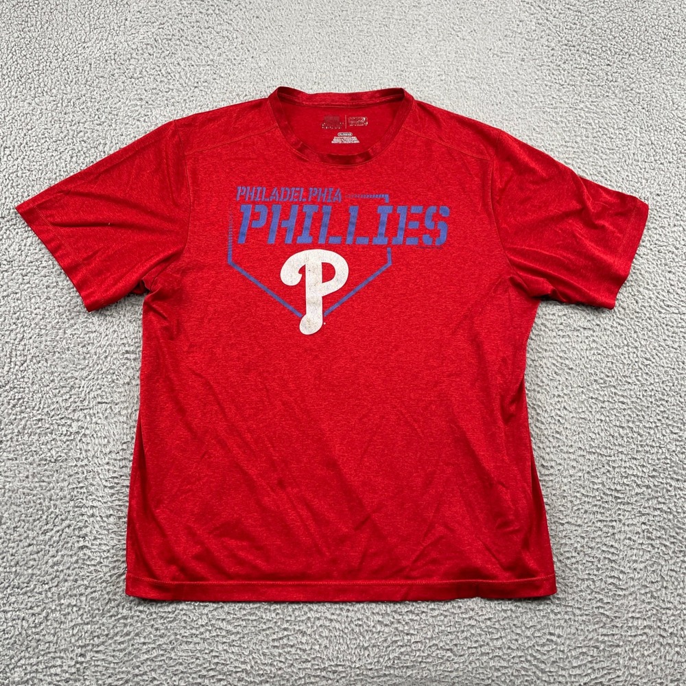 Philadelphia Phillies T Shirt Mens XL Red TX3 Cool Performance Graphic Majestic